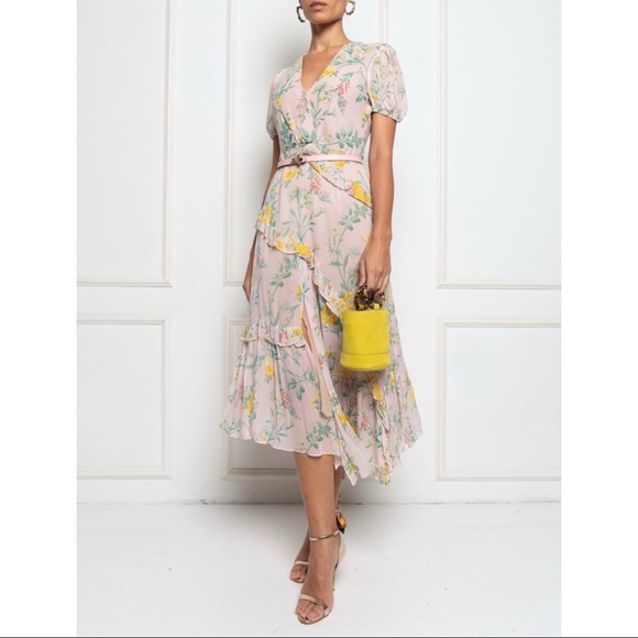 Zara midi dress floral ruffles chiffon size small - Picture 2 of 4